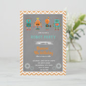 Uitnodiging verjaardagsfeestje vintage robot (Staand voorkant)