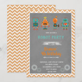 Uitnodiging verjaardagsfeestje vintage robot (Voorkant / Achterkant)