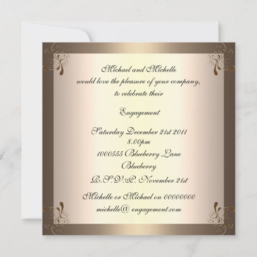 Uitnodiging Verloofde Glamour Crème Goud Bloem (Achterkant)