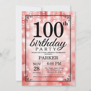 Uitnodiging voor 100ste verjaardag Rood Glitter