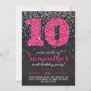 Uitnodiging voor 10e verjaardag met confetti