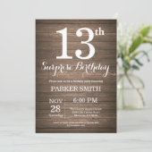 Uitnodiging voor 13e verjaardag met rustieke verra (Staand voorkant)