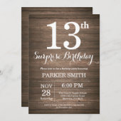 Uitnodiging voor 13e verjaardag met rustieke verra (Voorkant / Achterkant)