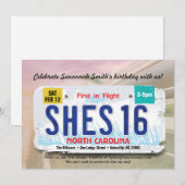 Uitnodiging voor 16e verjaardag meisje met North C (Voorkant / Achterkant)
