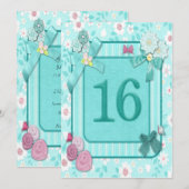 Uitnodiging voor 16e verjaardagsfeestje (Voorkant / Achterkant)