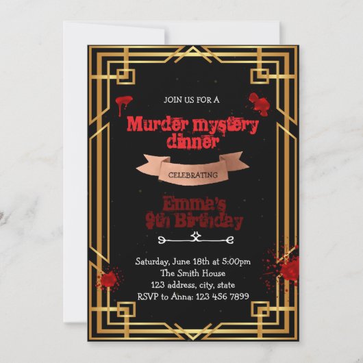 Uitnodiging voor 1920s Murder Mystery Dinner (Voorkant)