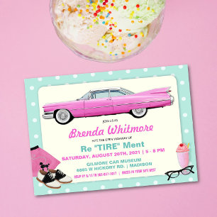 Uitnodiging voor 1950's Retro Roze Cadillac Pensio