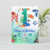 Uitnodiging voor 1e verjaardag onder de zee (Staand voorkant)