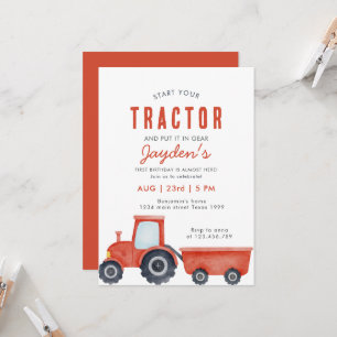 Uitnodiging voor 1e verjaardag Red Tractor Farm Bo