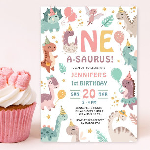 Uitnodiging voor 1e verjaardag van Dinosaur Girl