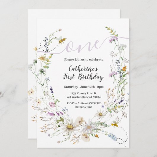 Uitnodiging voor 1e verjaardag van een klein Wildf (Voorkant / Achterkant)