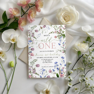 Uitnodiging voor 1e verjaardag Wild One Wildflower