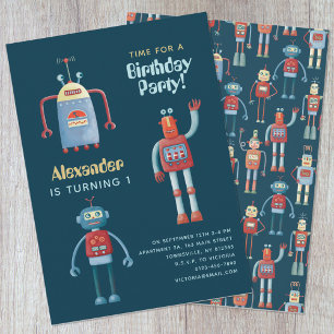 Uitnodiging voor 1e verjaardagsfeestje Cute Robot 