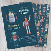 Uitnodiging voor 1e verjaardagsfeestje Cute Robot