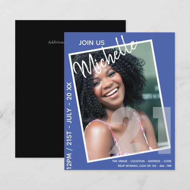 Uitnodiging voor 21e verjaardag met moderne FOTO (Voorkant / Achterkant)