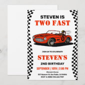 Uitnodiging voor 2de verjaardag Race Auto Jongen (Voorkant / Achterkant)