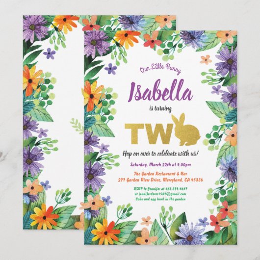 Uitnodiging voor 2e verjaardagsfeestje met Pasen (Voorkant / Achterkant)