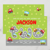 Uitnodiging voor 2e verjaardagsfeestje met vervoer (Voorkant / Achterkant)