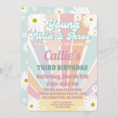 Uitnodiging voor 3e verjaardag meisje Retro Hippy (Voorkant / Achterkant)