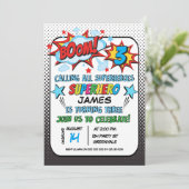 Uitnodiging voor 3e verjaardag van superheld (Staand voorkant)