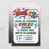 Uitnodiging voor 3e verjaardag van superheld (Voorkant / Achterkant)