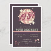 Uitnodiging voor 40e verjaardag in retro paars uit (Voorkant / Achterkant)