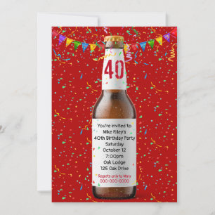 Uitnodiging voor 40e verjaardagsfeest bierfles