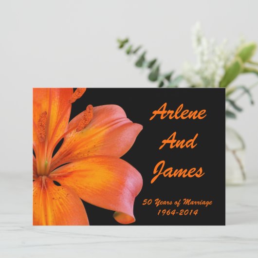 Uitnodiging voor 50-jarig jubileum diner lelie op (Staand voorkant)