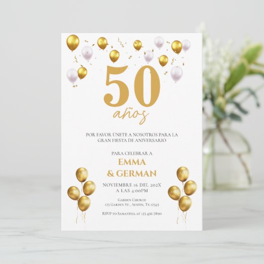 Uitnodiging voor 50-jarig jubileum in het Spaans (Staand voorkant)