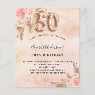 Uitnodiging voor 50e verjaardag met pampagras en r flyer