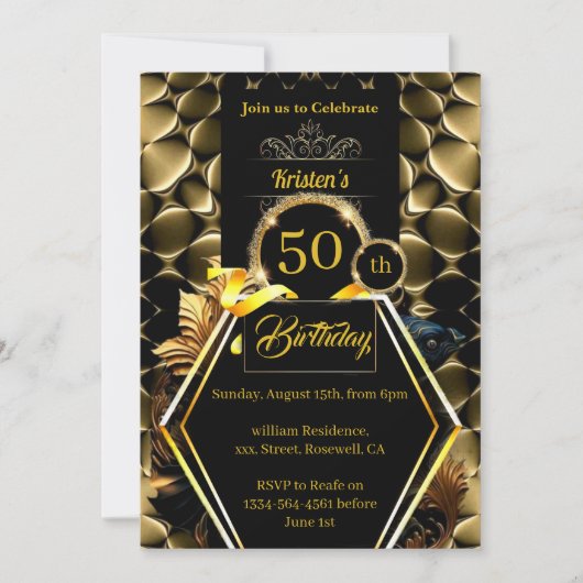 Uitnodiging voor 50e verjaardag van Black and Gold (Voorkant)
