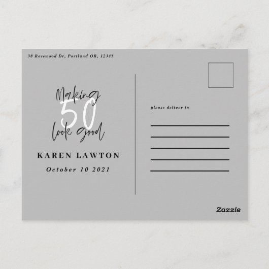 Uitnodiging voor 50ste verjaardagsfeest die er goe (Achterkant)