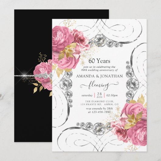 Uitnodiging voor 60e diamanten bruiloft feest (Voorkant / Achterkant)