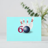 Uitnodiging voor 60e verjaardag met bowling en bow (Staand voorkant)