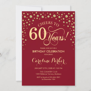 Uitnodiging voor 60e verjaardagsfeestje - Red Gold