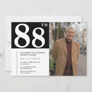Uitnodiging voor 88ste verjaardag zwart-wit foto m