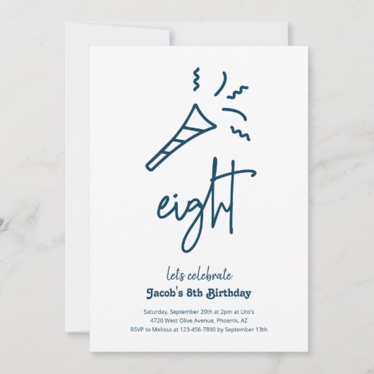 Uitnodiging voor 8e verjaardagsfeestje voor jongen (Voorkant)