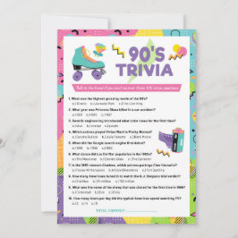 Uitnodiging voor 90s Decennia Trivia Feestspel