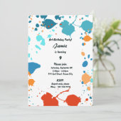 Uitnodiging voor 9e verjaardagsfeestje met kunstth (Staand voorkant)