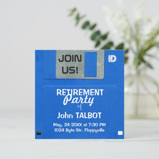 Uitnodiging voor Aangepaste Retro Diskette Retimen (Staand voorkant)