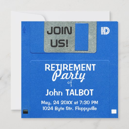 Uitnodiging voor Aangepaste Retro Diskette Retimen (Voorkant)