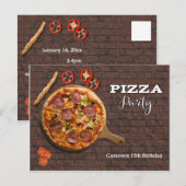 Uitnodiging voor aanpasbaar pizzafeestje (Voorkant / Achterkant)