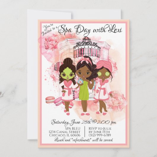 Uitnodiging voor Afro-Amerikaans Spa-feestje (Voorkant)