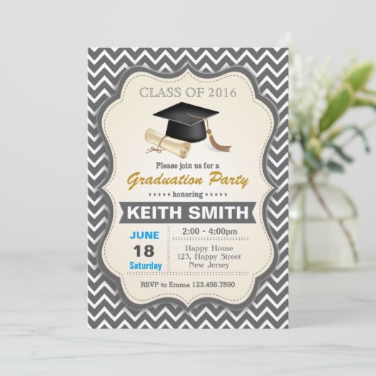 Uitnodiging voor afstudeerfeest. Afstuderen feest (Staand voorkant)