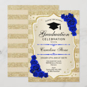Uitnodiging voor afstudeerfeest - Gold Royal Blue (Voorkant / Achterkant)
