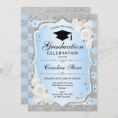 Uitnodiging voor afstudeerfeest - Silver Blue (Voorkant / Achterkant)