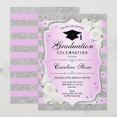 Uitnodiging voor afstudeerfeest - Silver Paarse Pi (Voorkant / Achterkant)