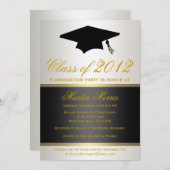 Uitnodiging voor Afstuderen in zwart-wit en goud (Voorkant / Achterkant)