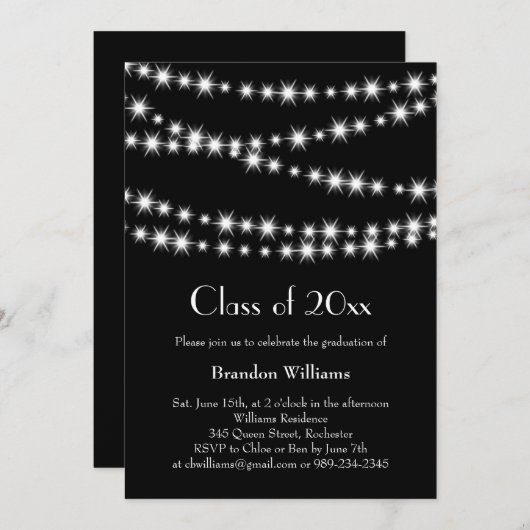 Uitnodiging voor Afstuderen met zwarte-partijverli (Voorkant / Achterkant)