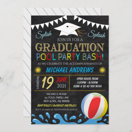 Uitnodiging voor afstuderen Pool Party (Voorkant / Achterkant)